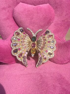 NWOT Gold-Tone Multicolor Crystal Butterfly Brooch - Pink Accent